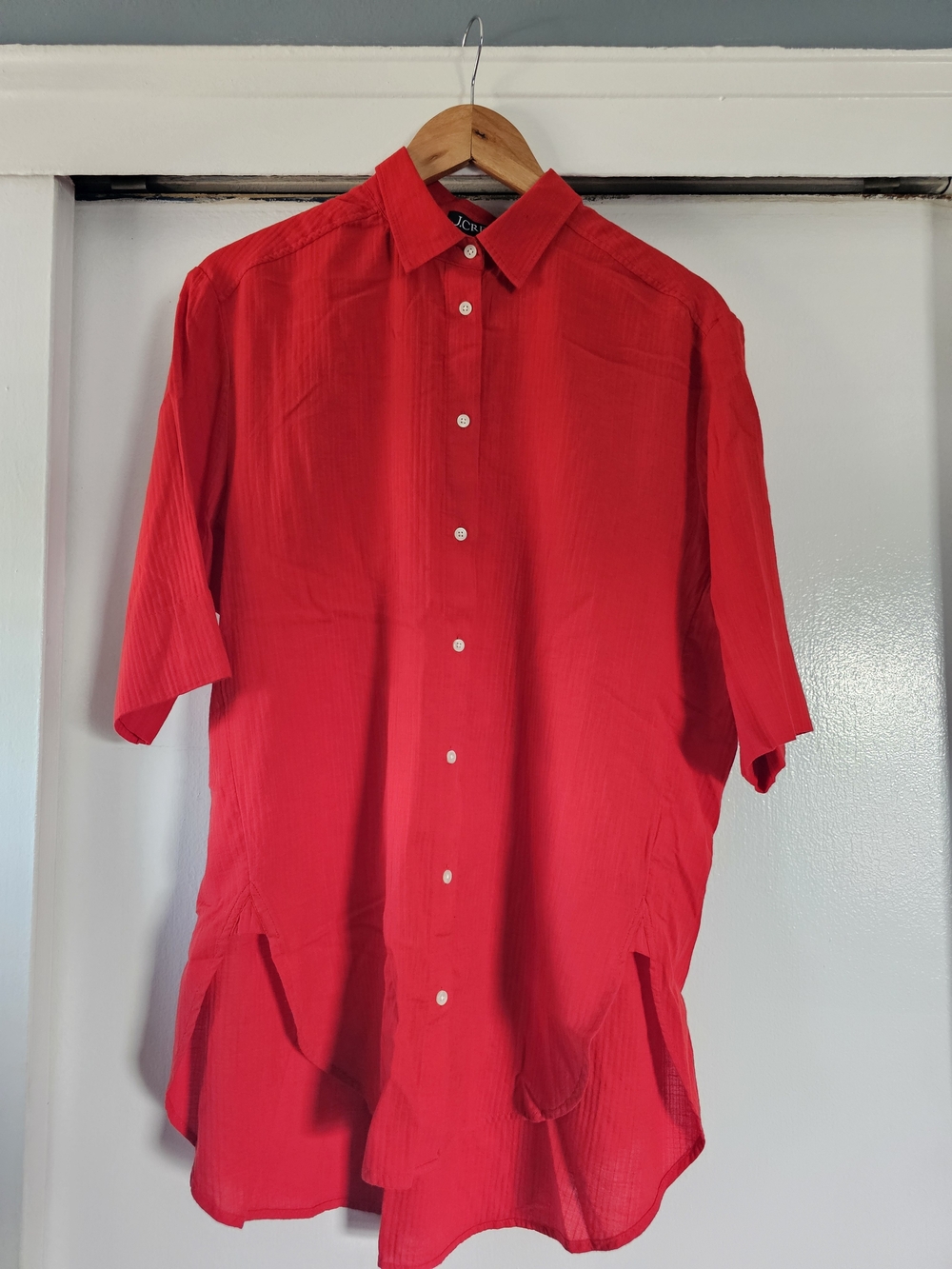 J. Crew Bright Red Short-Sleeve Button-Down Top